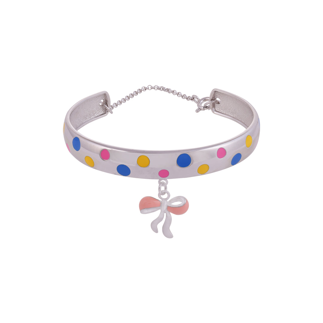 925 Sterling Silver Colourful Circles Bow Drop Kada For Kids
