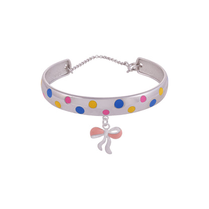 925 Sterling Silver Colourful Circles Bow Drop Kada For Kids