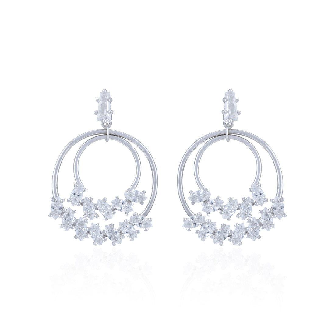 925 Sterling Silver Concentric Circle Baguette Statement Earring for Women