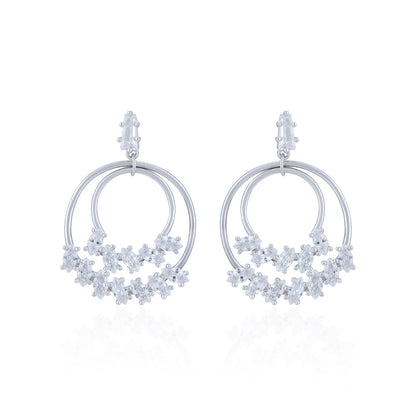 925 Sterling Silver Concentric Circle Baguette Statement Earring for Women