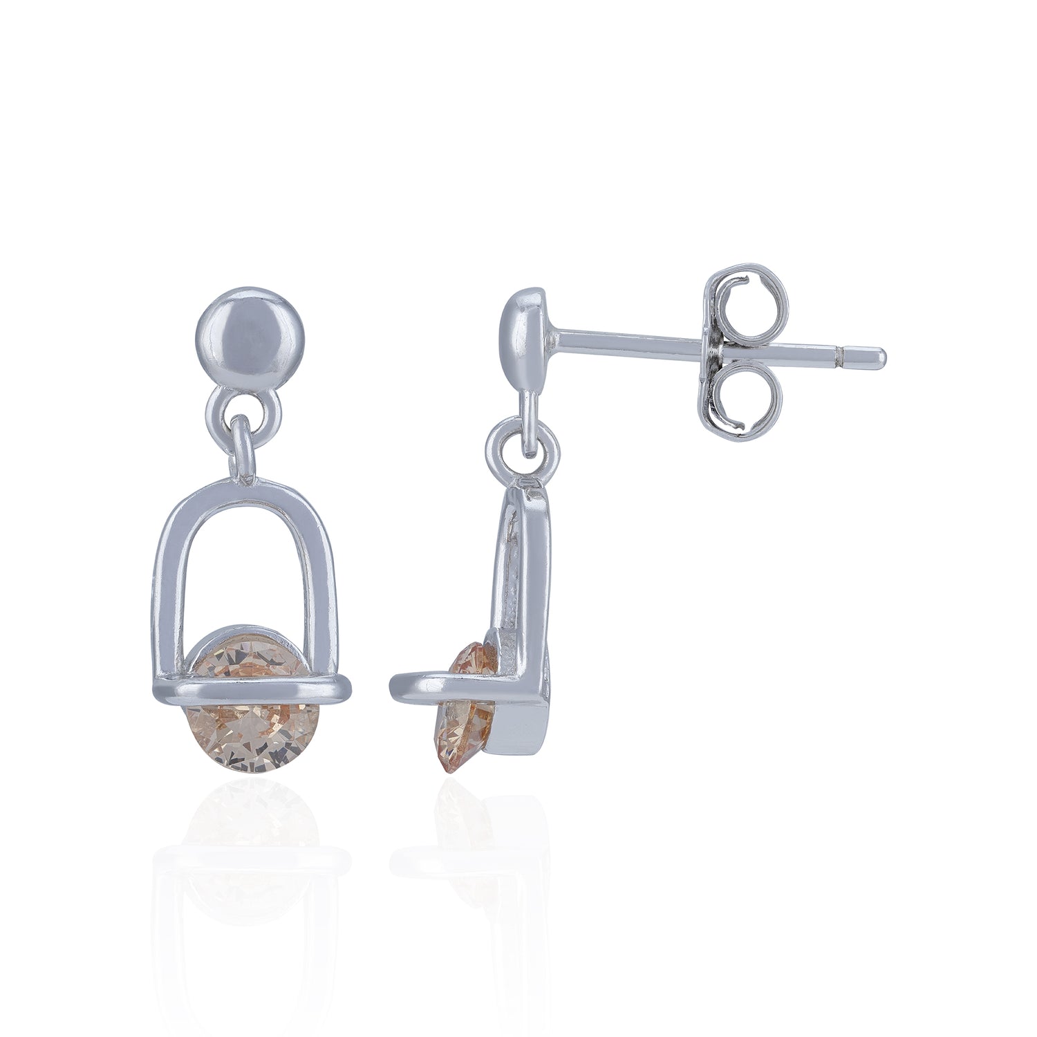 925 Sterling Silver Contemporary Arch Champagne Crystal Drop Earring for Women