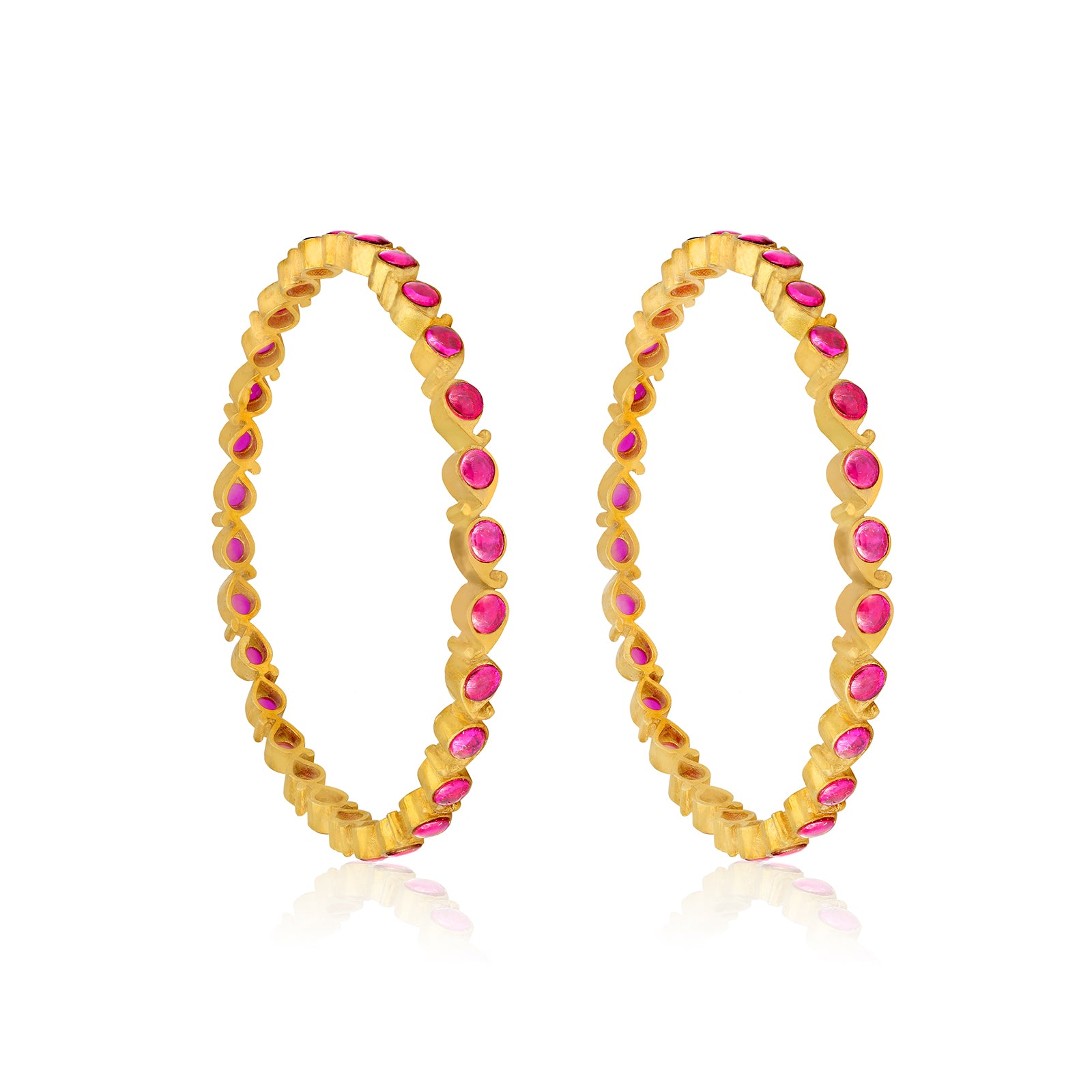 925 Sterling Silver Contemporary Ruby Beadline Gold Plated Bangles for Women