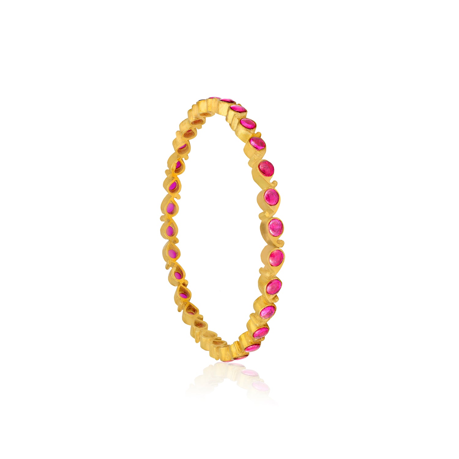925 Sterling Silver Contemporary Ruby Beadline Gold Plated Bangles for Women