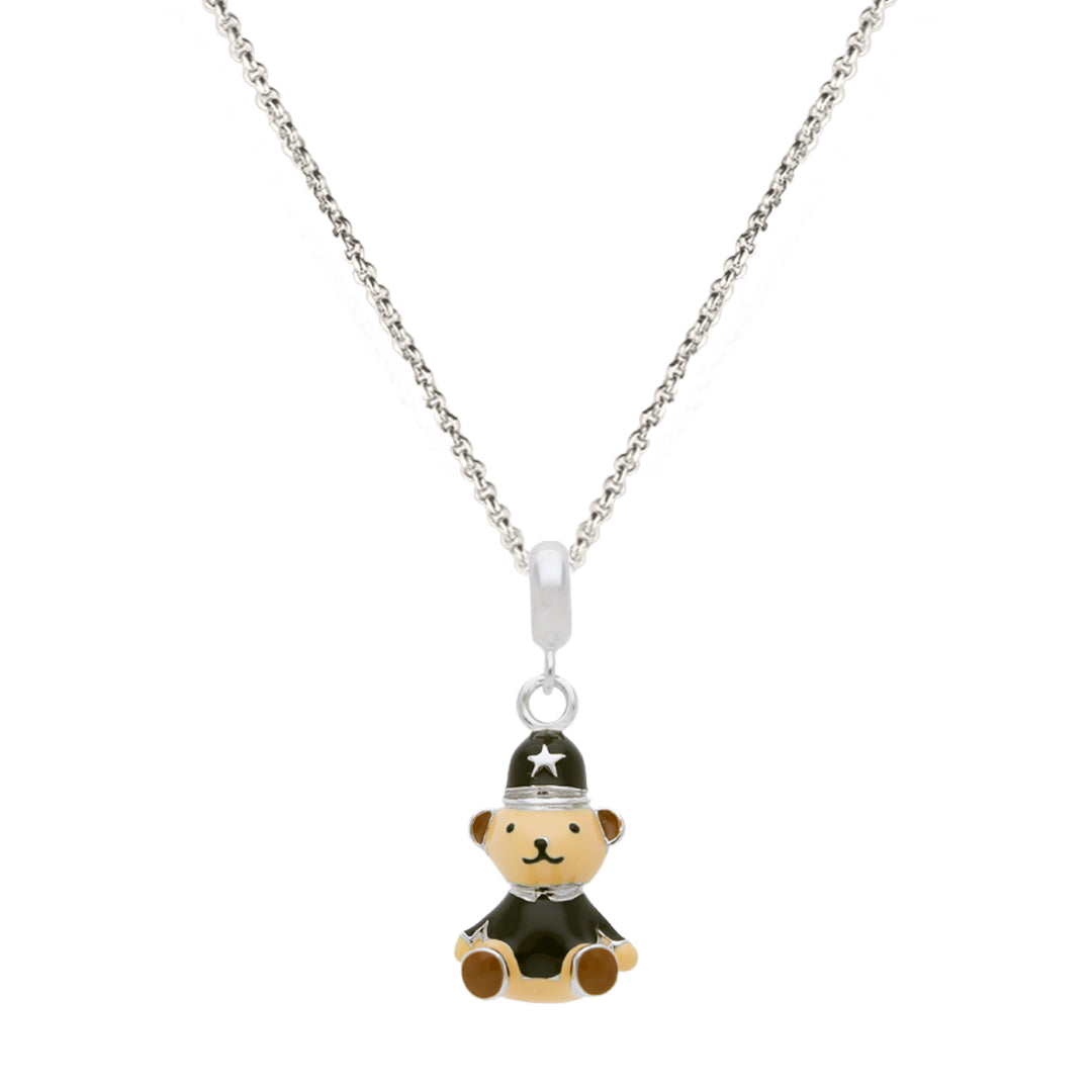 925 Sterling Silver Cop Bear Hero Rhodium Plated Pendant For Kids