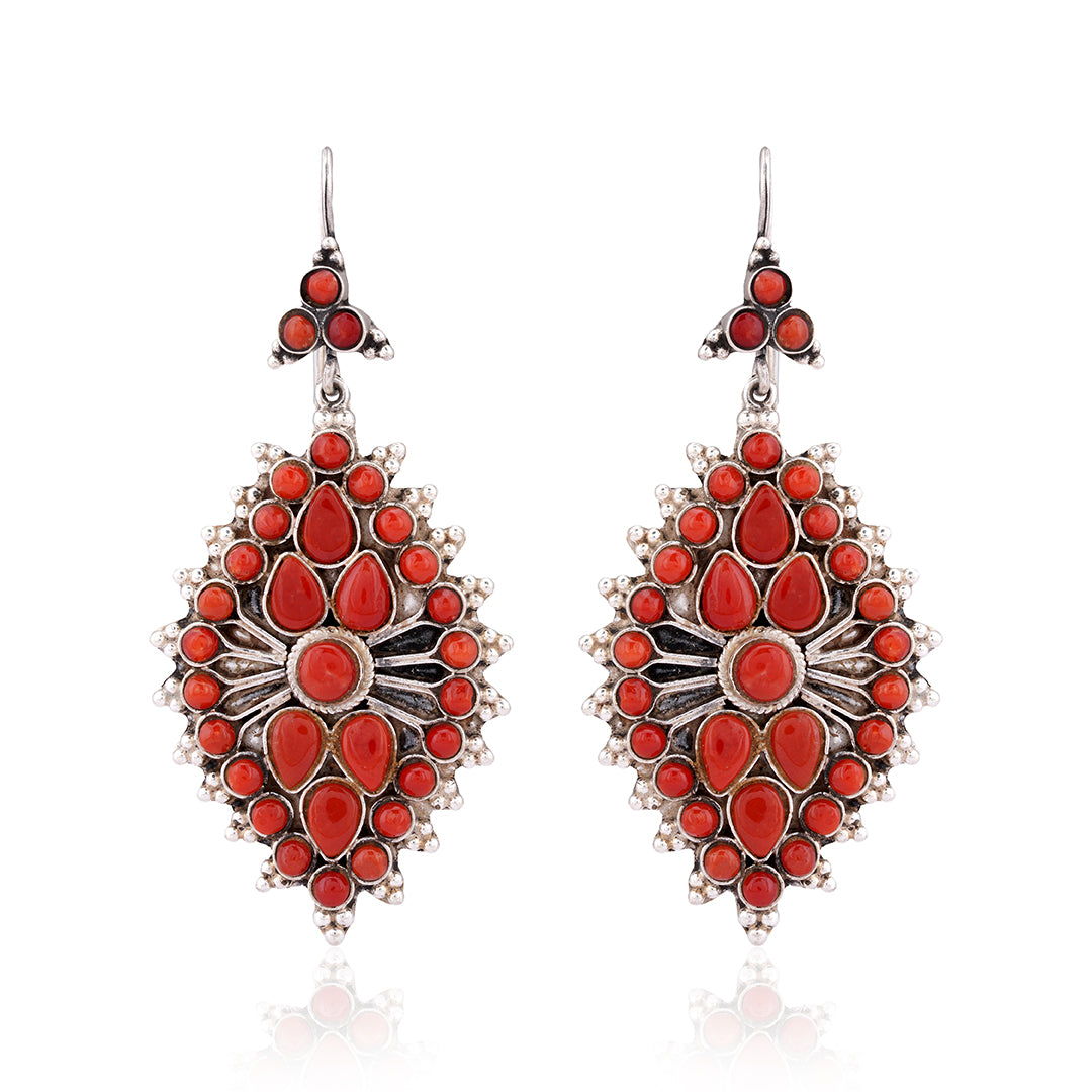 925 Sterling Silver Coral Drop Gold Plated Earring