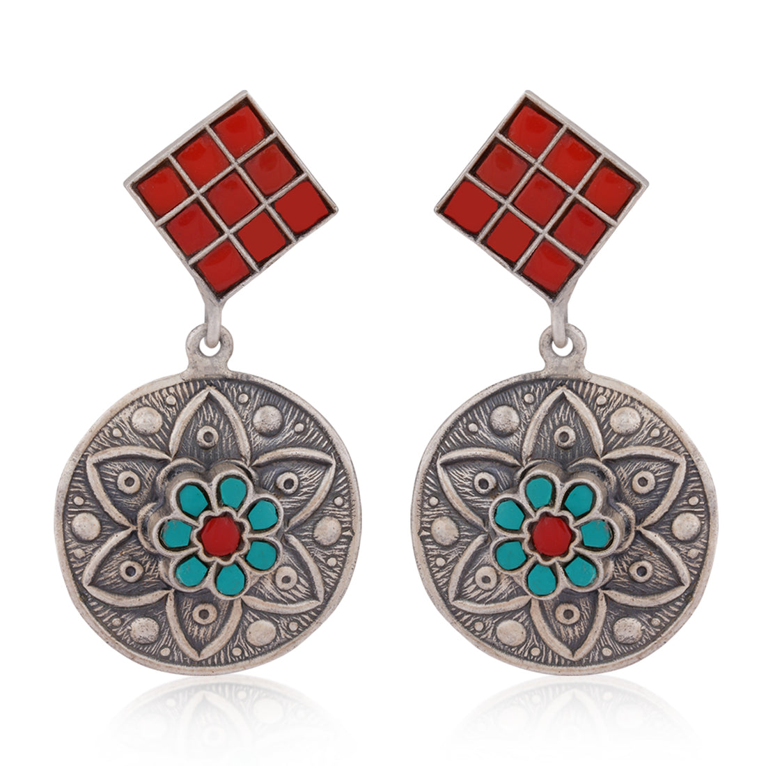 925 Sterling Silver Coral Turquoise Earring