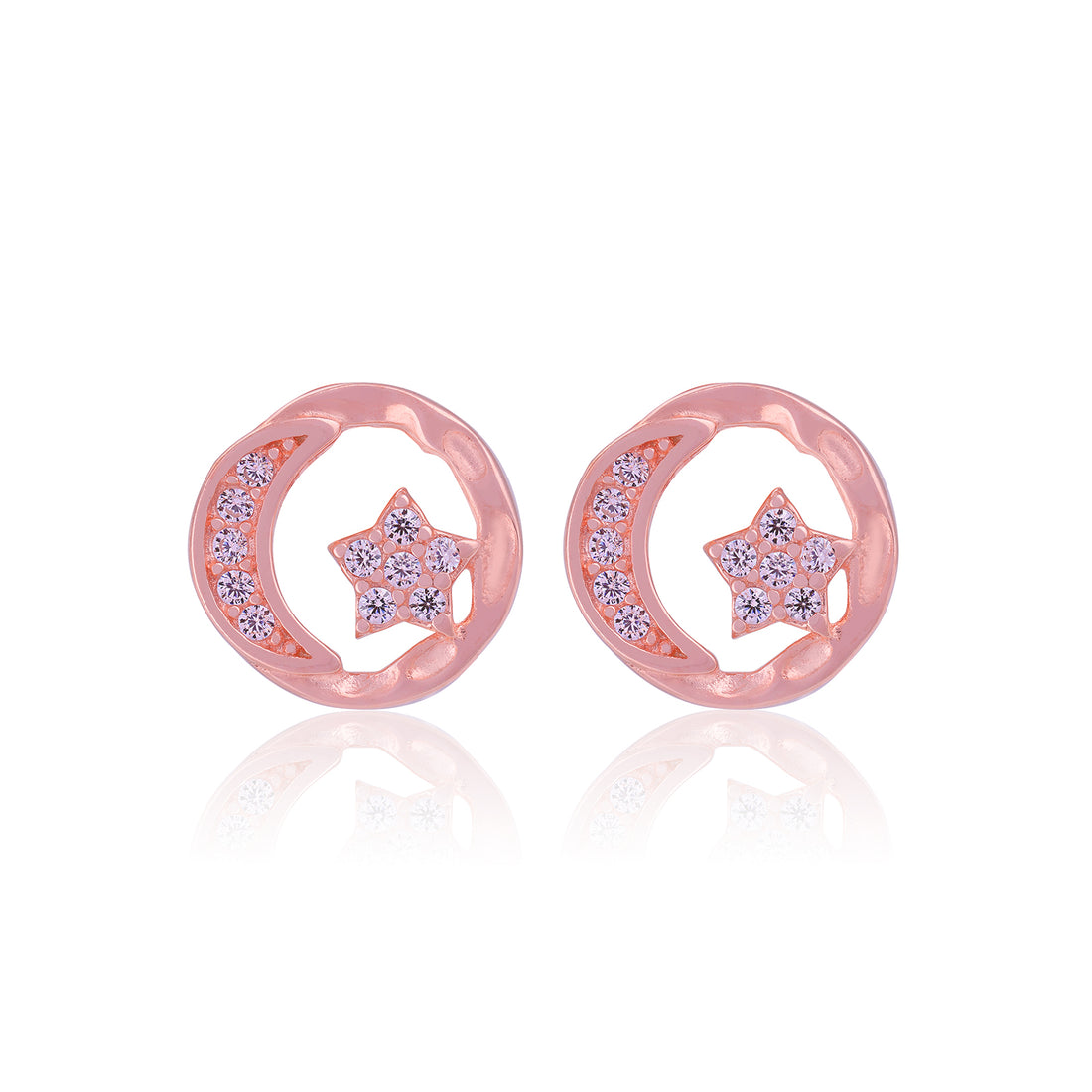 925 Sterling Silver Cosmic Moon Starry Rose Gold Plated Stud for Women