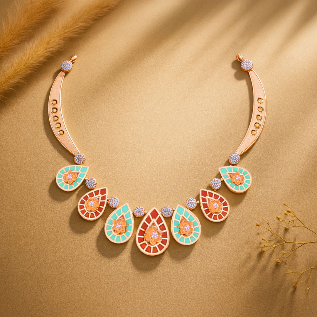 925 Sterling Silver Crescent Bloom Paisley Teardrop Necklace For Women