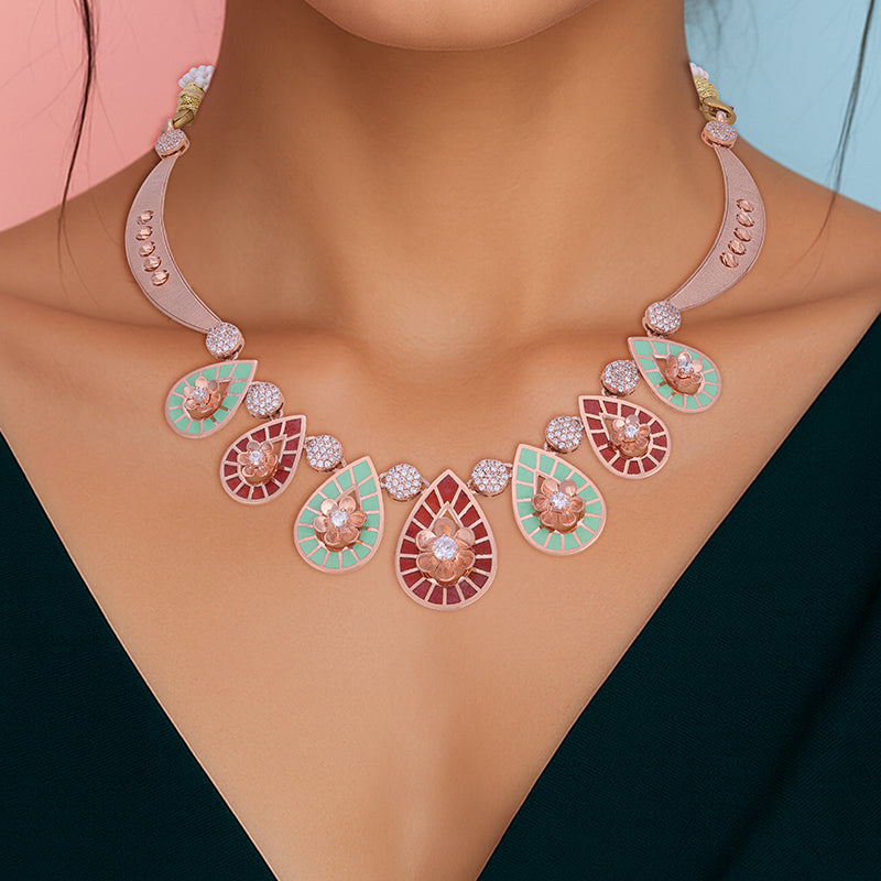 925 Sterling Silver Crescent Bloom Paisley Teardrop Necklace For Women