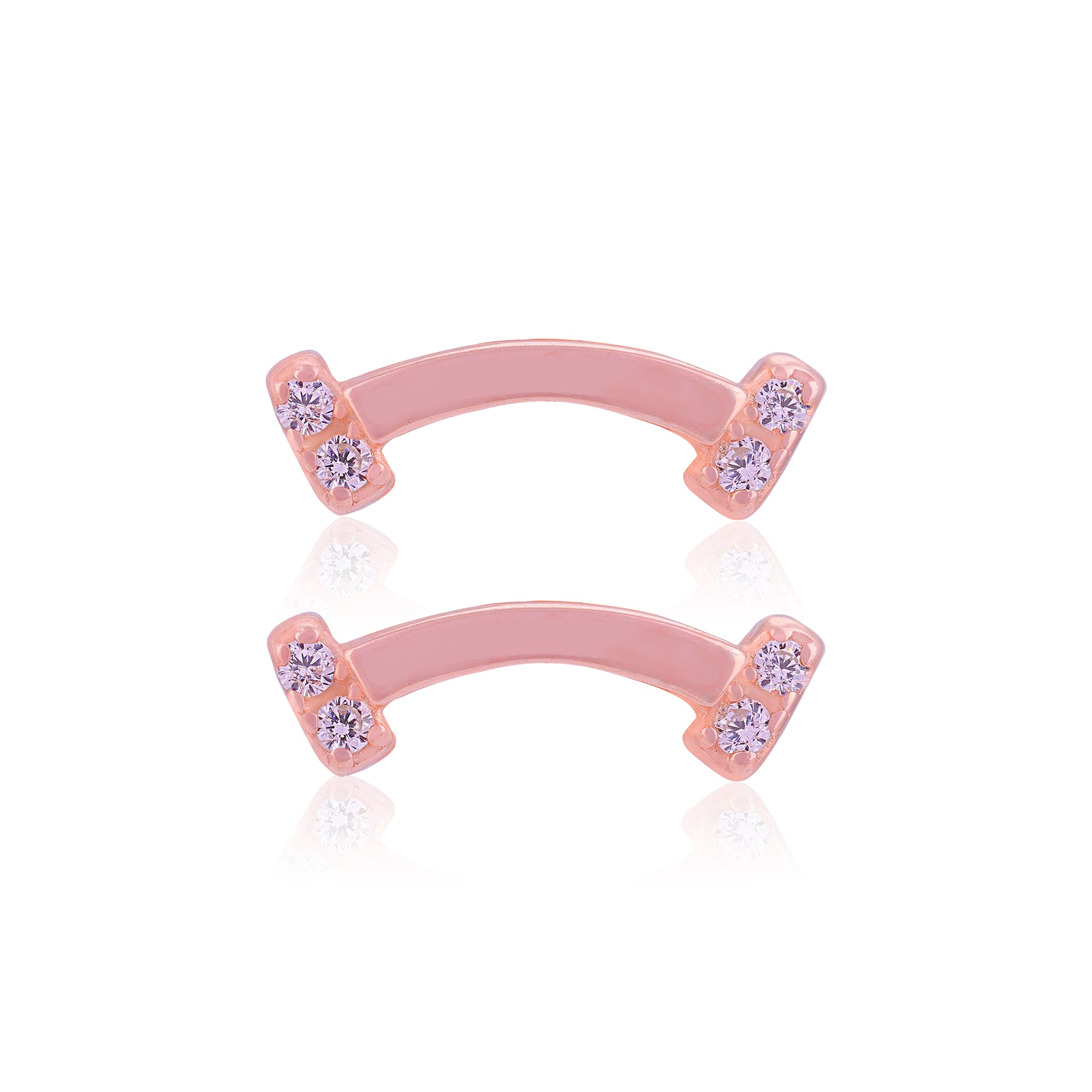 925 Sterling Silver Crescent Curve Rose Gold Plated Stud for Women