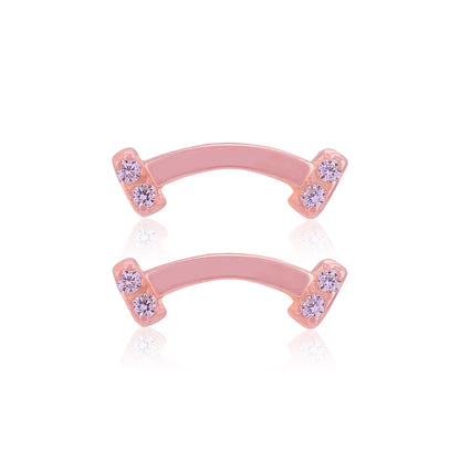 925 Sterling Silver Crescent Curve Rose Gold Plated Stud for Women