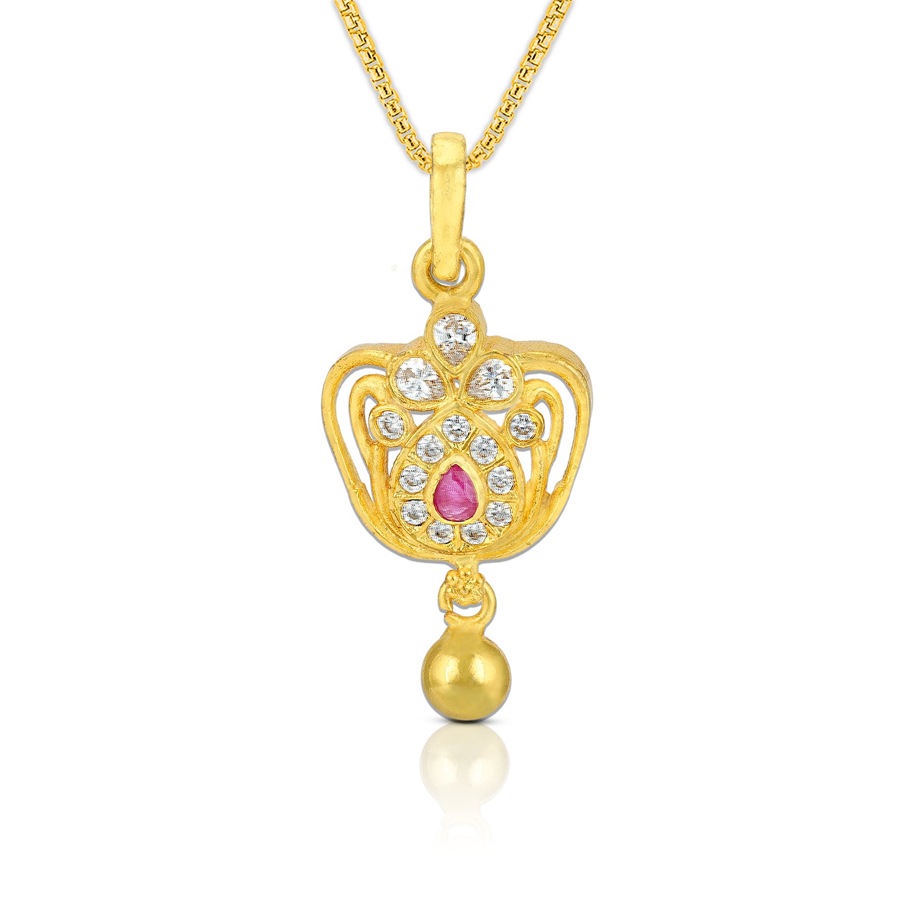 925 Sterling Silver Crown Motif Dangling Gold Balls Pendant For Women