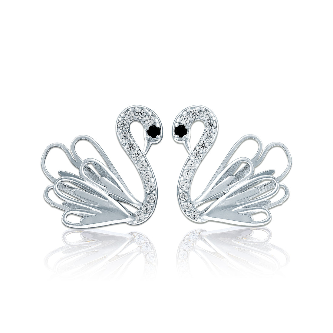 925 Sterling Silver Crystal-Encrusted Swan Motif Stud Earring for Women