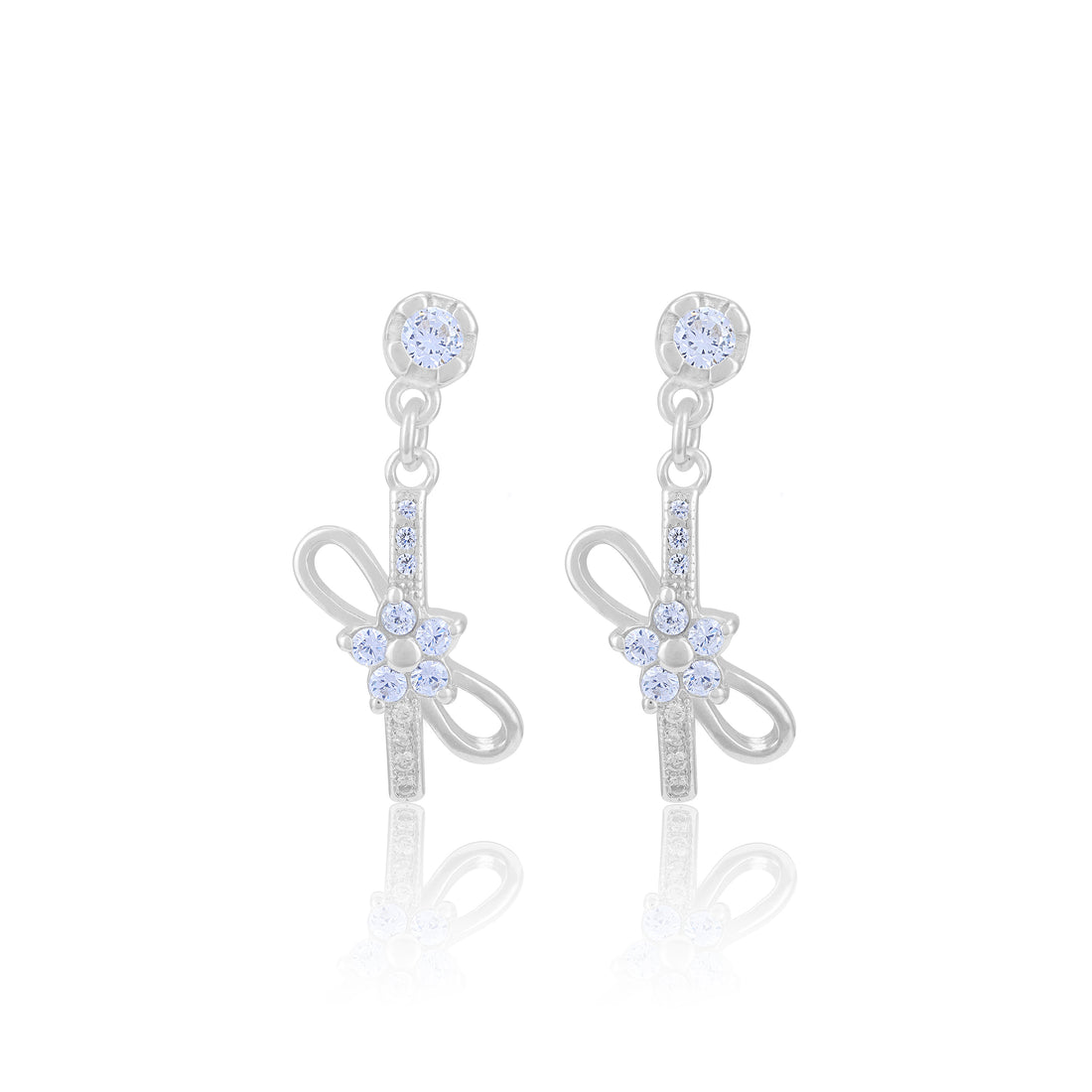 925 Sterling Silver Crystal Knot Floral Rhodium Plated Drop Earring for Women