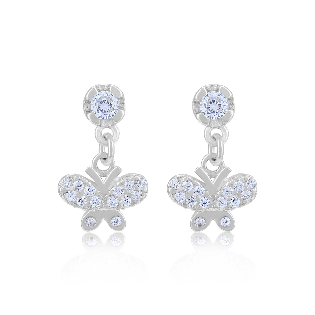925 Sterling Silver Crystal Wings Drop Rhodium Plated Earring for Women