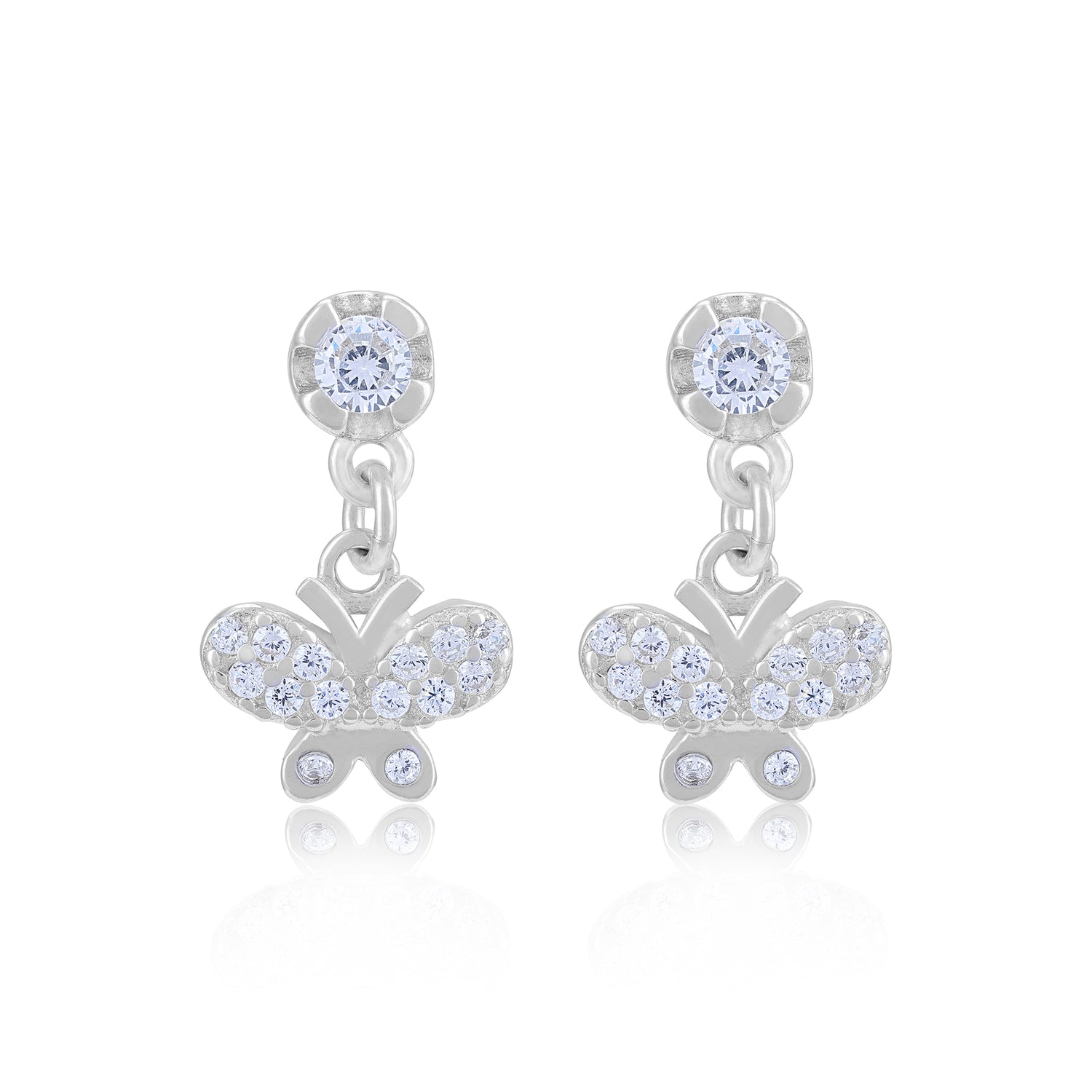 925 Sterling Silver Crystal Wings Drop Rhodium Plated Earring for Women