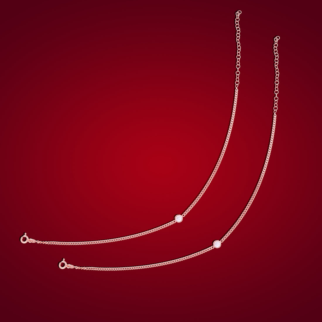 925 Sterling Silver Cuban Link Chain Solitaire Stone Anklets For Women