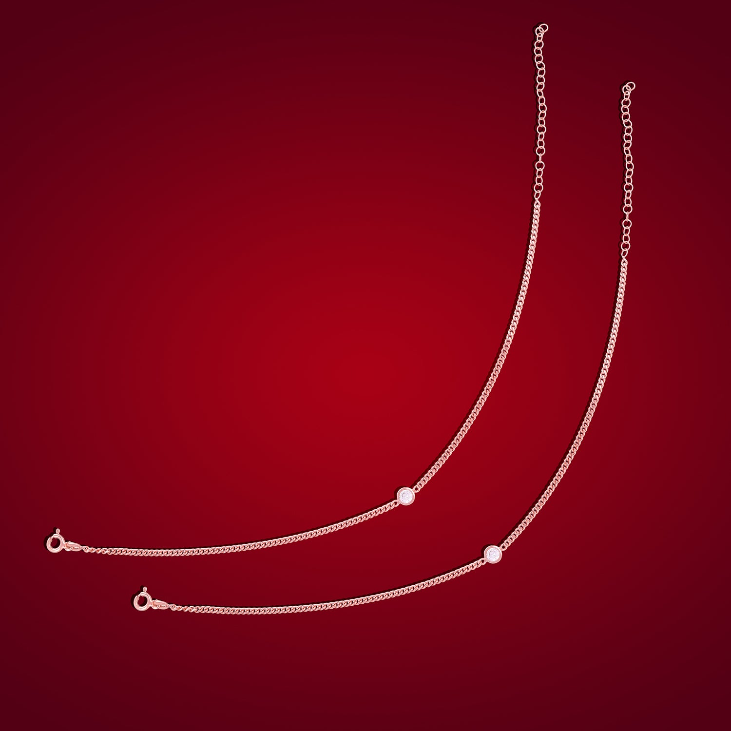 925 Sterling Silver Cuban Link Chain Solitaire Stone Anklets For Women