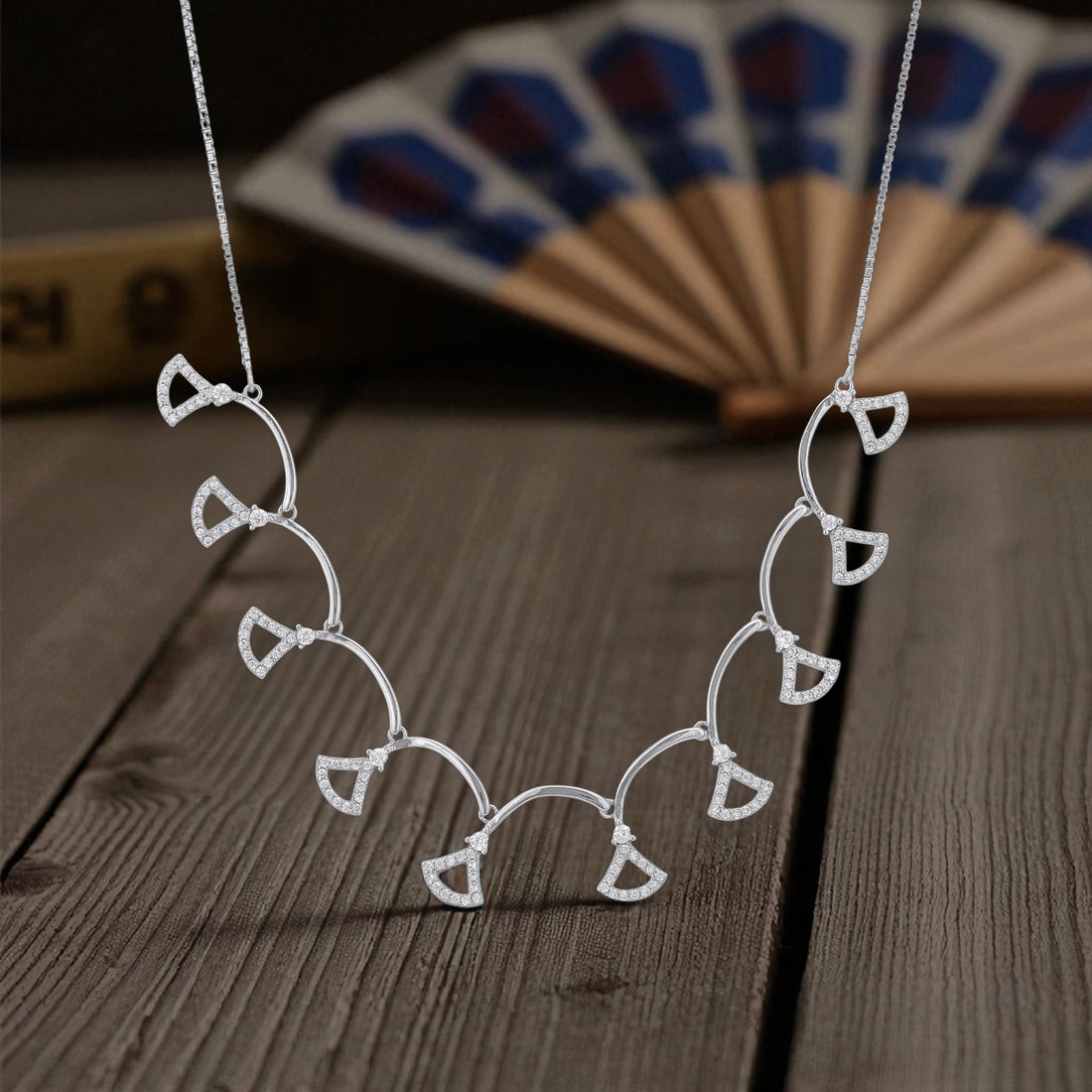 925 Sterling Silver Curved Cascade Fan Pendant Necklace for Women