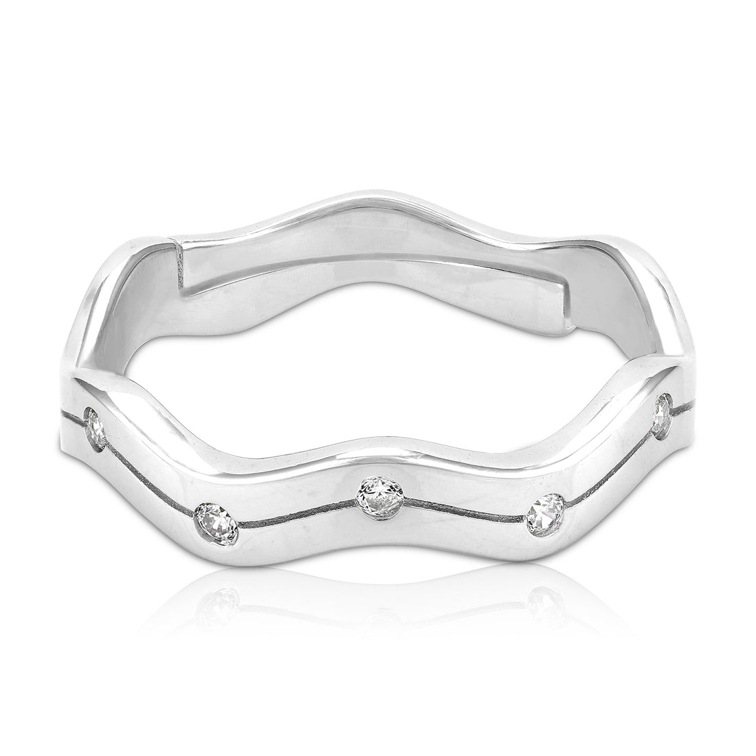 925 Sterling Silver Curved Chevron-Edge Ring for Women
