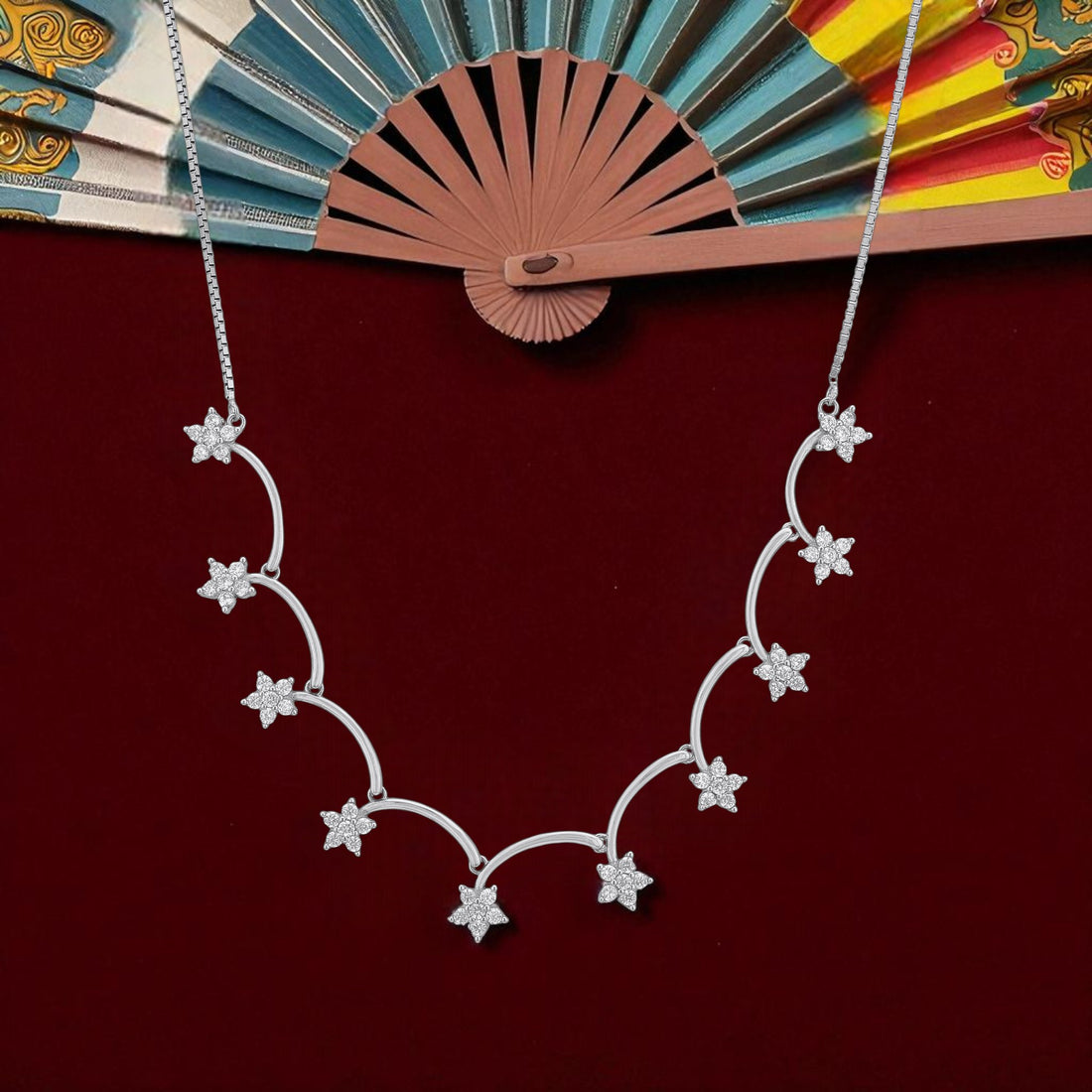 925 Sterling Silver Curved Vine Tiny Bloom Charms Necklace for Women