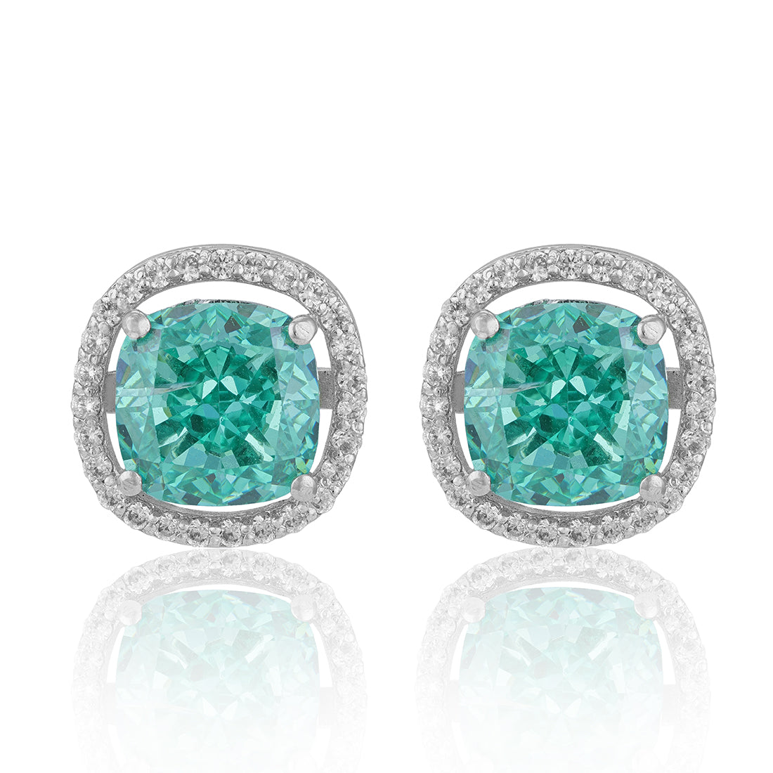925 Sterling Silver Cushion-Cut Green  Halo Cocktail Earrings for Women