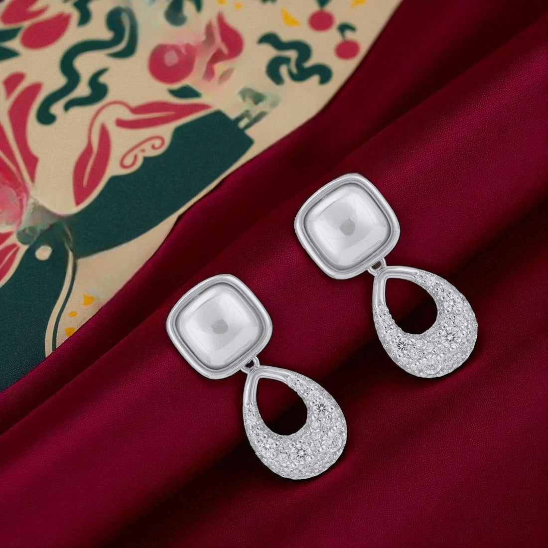 925 Sterling Silver Cushion-Cut Moonstone Pave Crystal Teardrop Dangle Earrings for Women