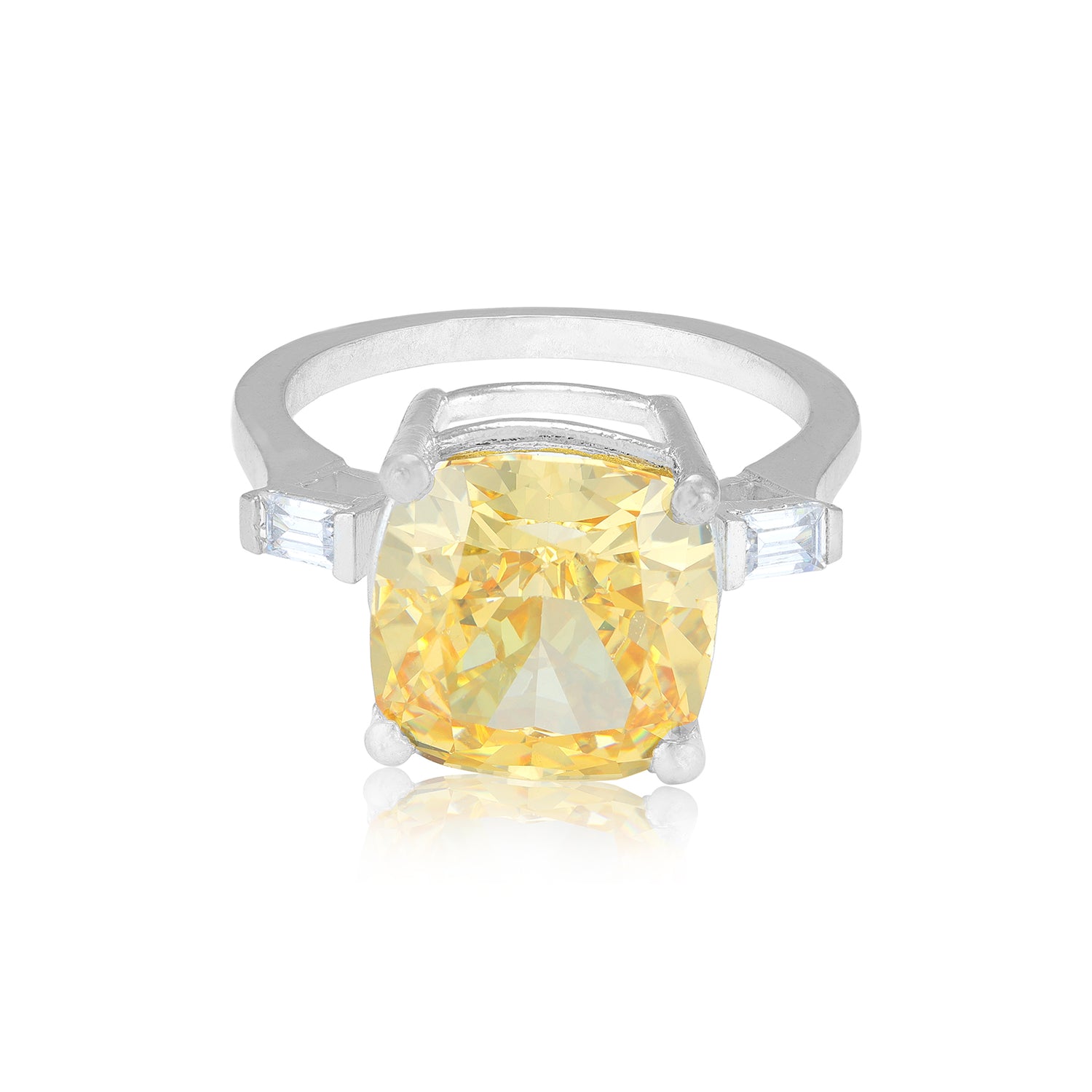 925 Sterling Silver Cushion Cut Yellow Sapphire Rhodium Plated Rings for Women