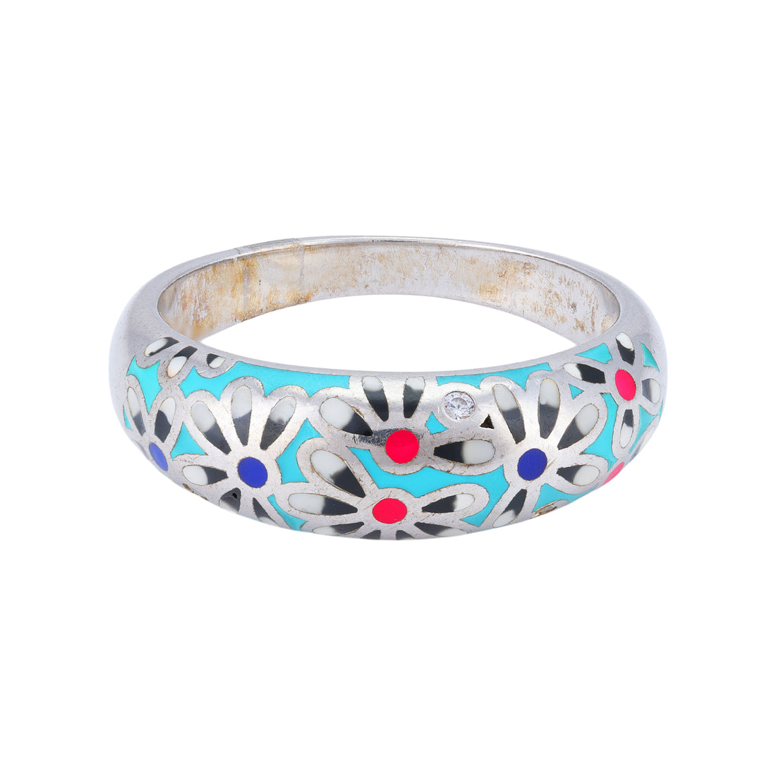 925 Sterling Silver Daisy Dreams Blue Meadow Enamel Band Rings For Women