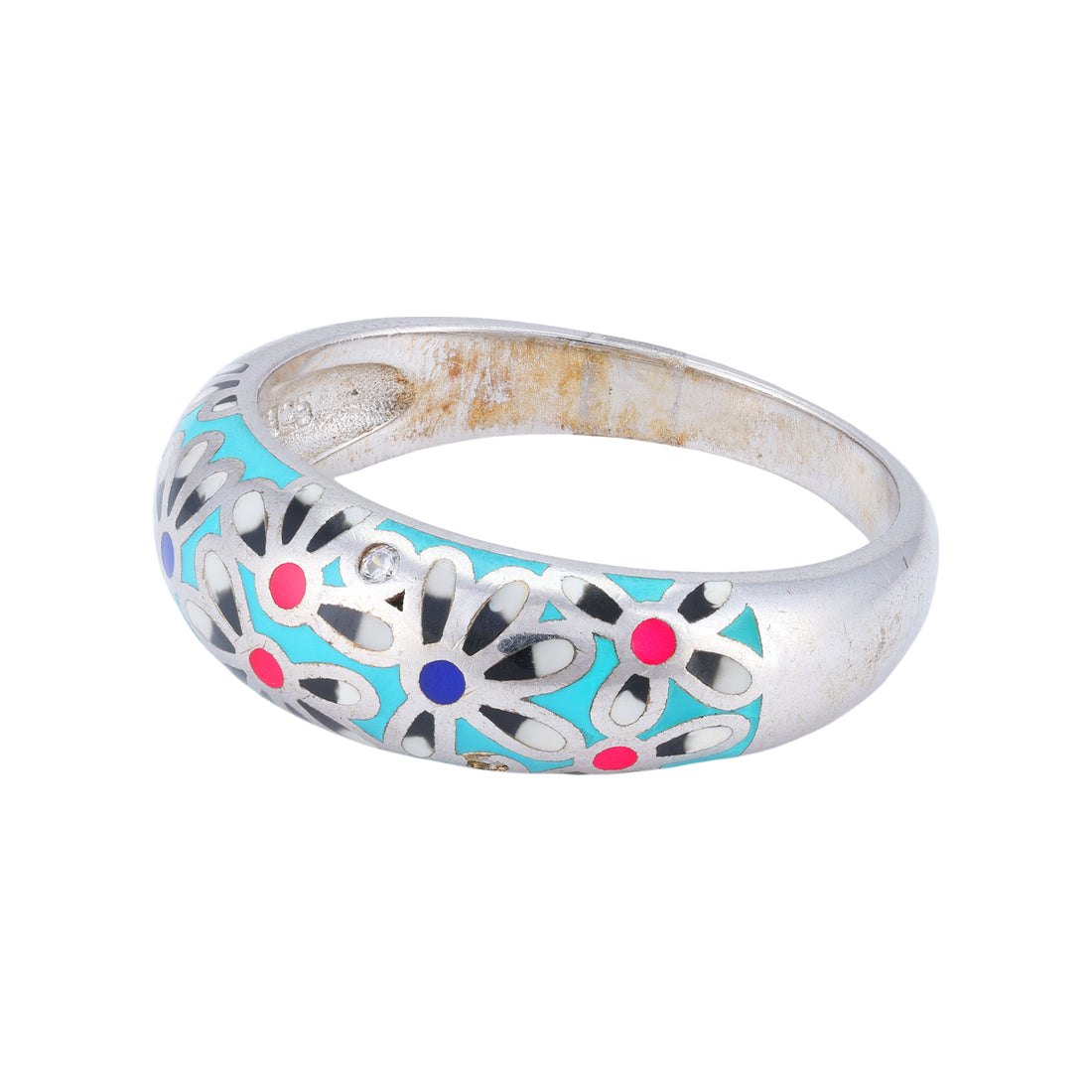 925 Sterling Silver Daisy Dreams Blue Meadow Enamel Band Rings For Women