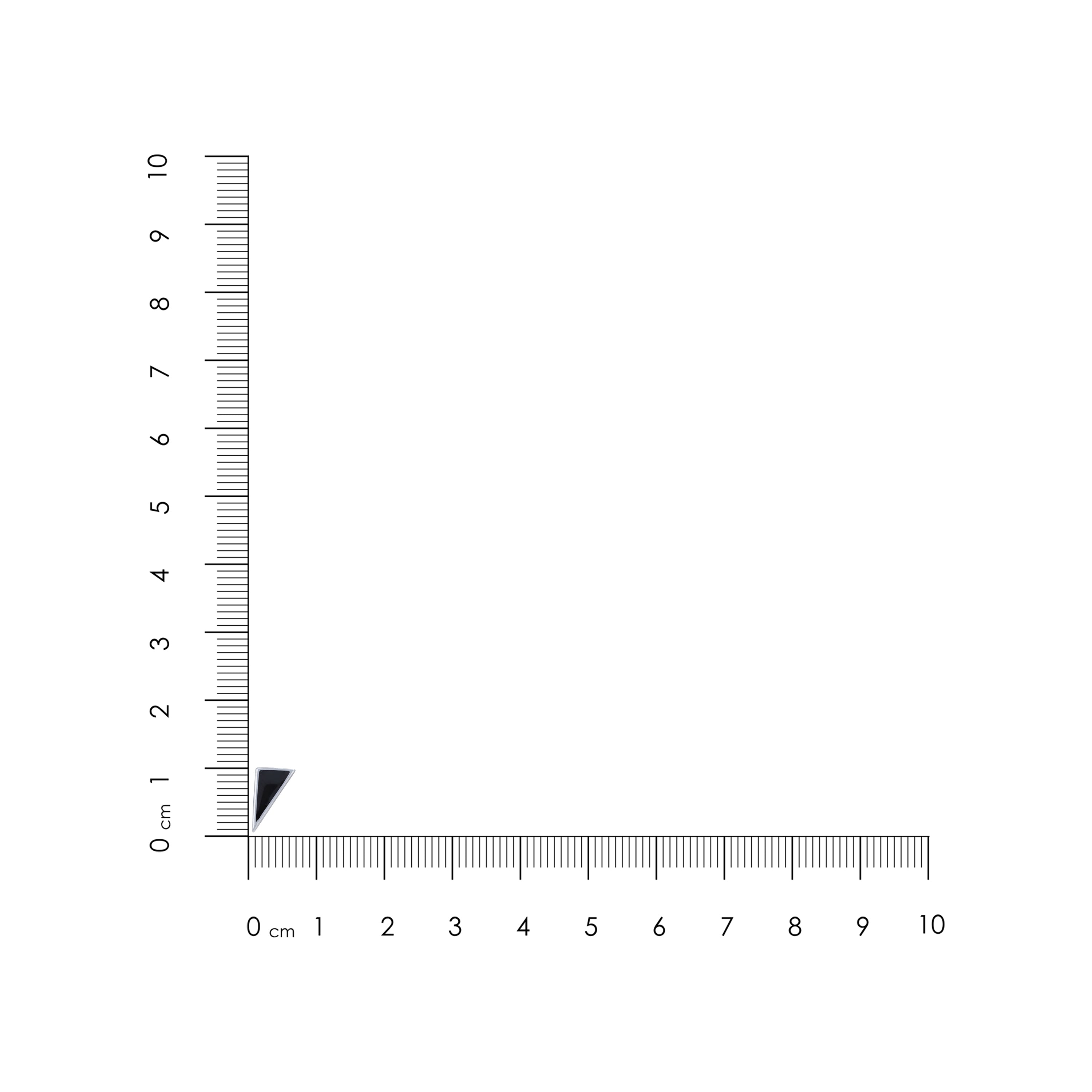 Small black triangle next to a ruler on a white background
