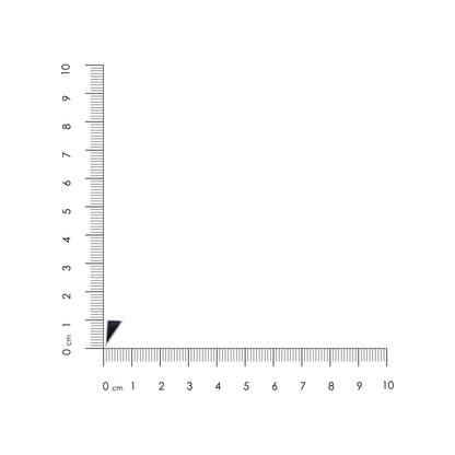 Small black triangle next to a ruler on a white background