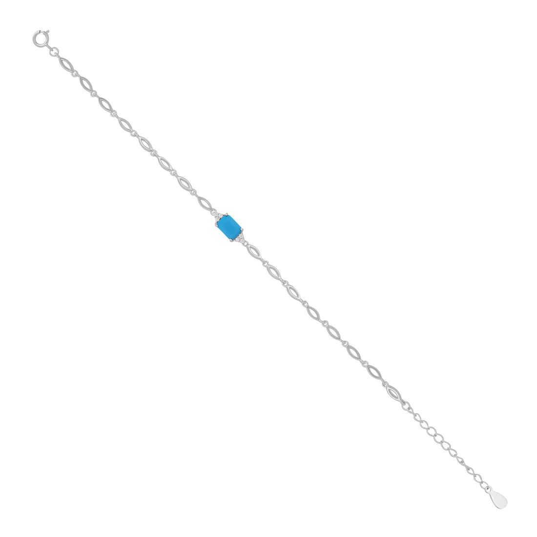 925 Sterling Silver December Month Square Turquoise Birthstone Bracelet For Women