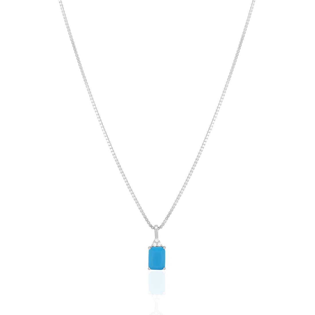 925 Sterling Silver December Month Square Turquoise Birthstone Chain Pendant For Women