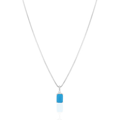 925 Sterling Silver December Month Square Turquoise Birthstone Chain Pendant For Women