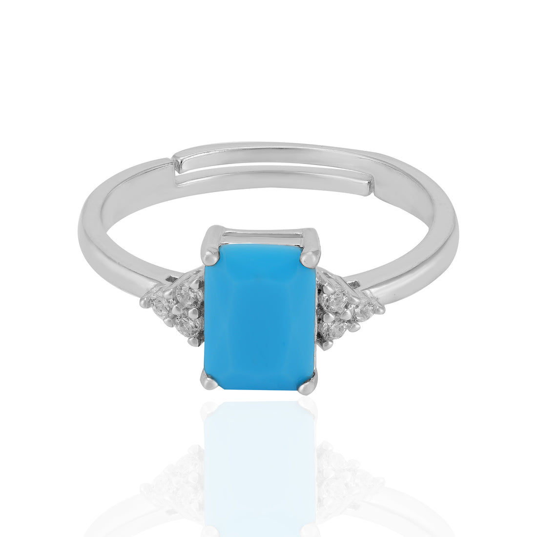 925 Sterling Silver December Month Square Turquoise Birthstone Ring For Women