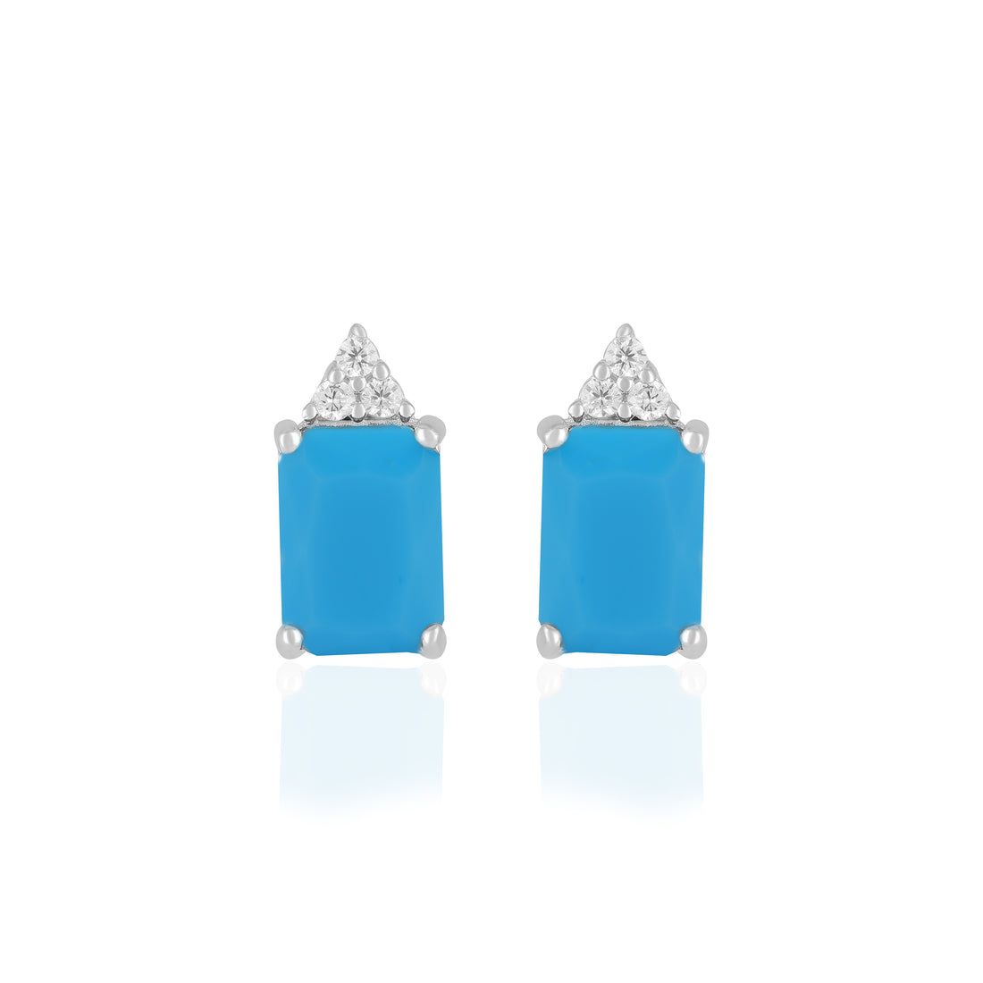 925 Sterling Silver December Month Square Turquoise Birthstone Stud For Women