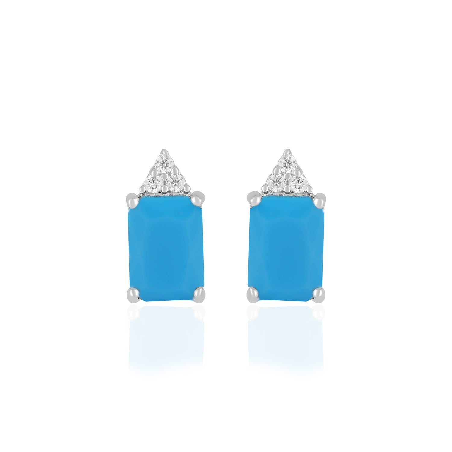 925 Sterling Silver December Month Square Turquoise Birthstone Stud For Women