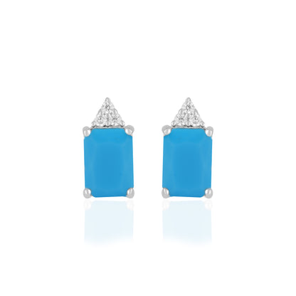 925 Sterling Silver December Month Square Turquoise Birthstone Stud For Women