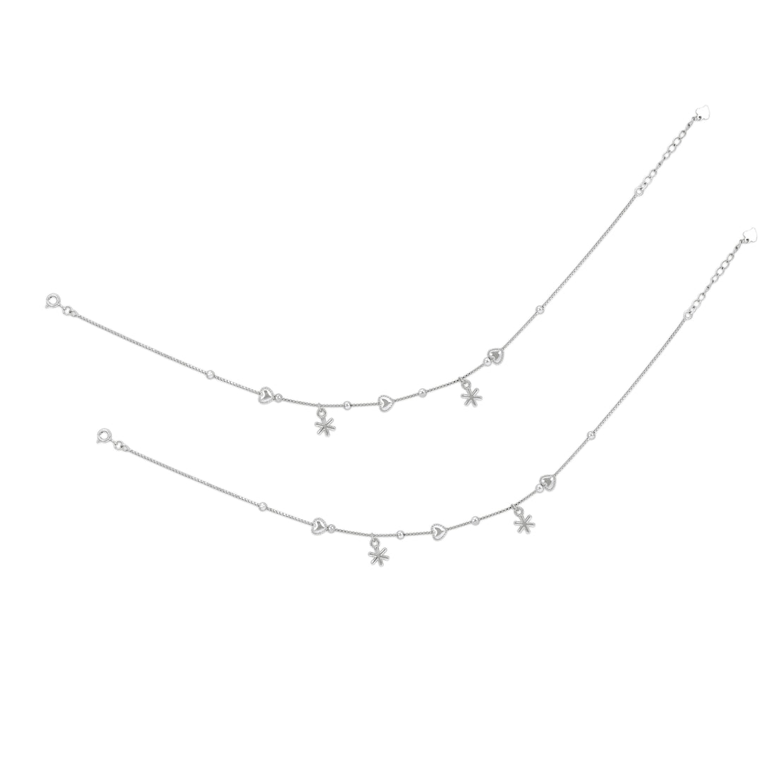925 Sterling Silver Delicate Beads with Hanging Star Anklet for Women