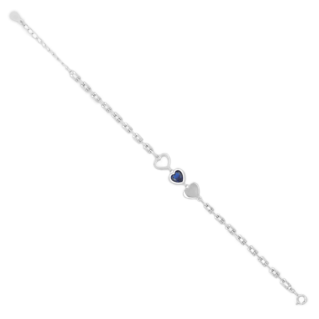 925 Sterling Silver Delicate Blue Heart and Disc Linked Chain Bracelet for Women