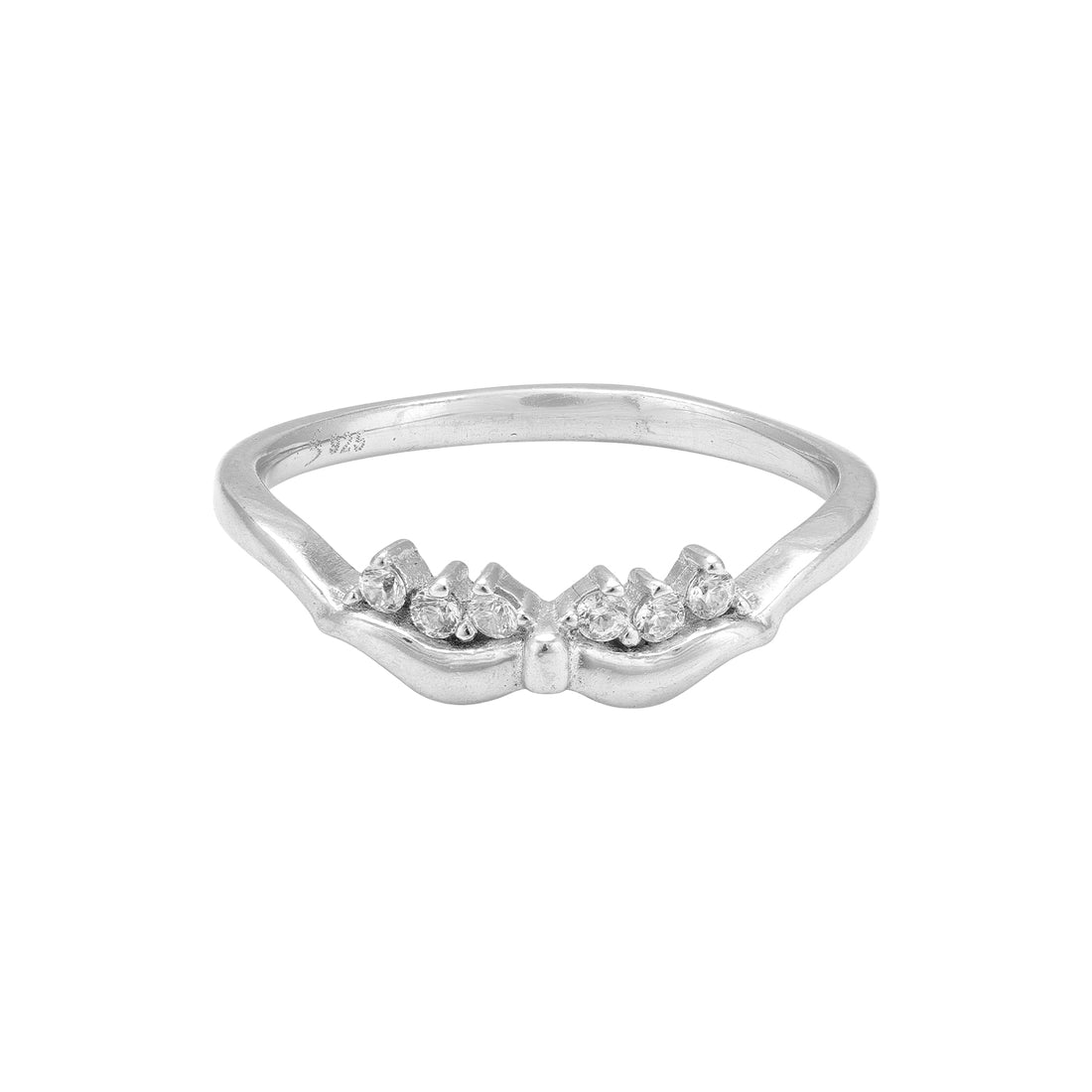 925 Sterling Silver Delicate Curved V-Band Prong Set Sparkling White Stones for Women