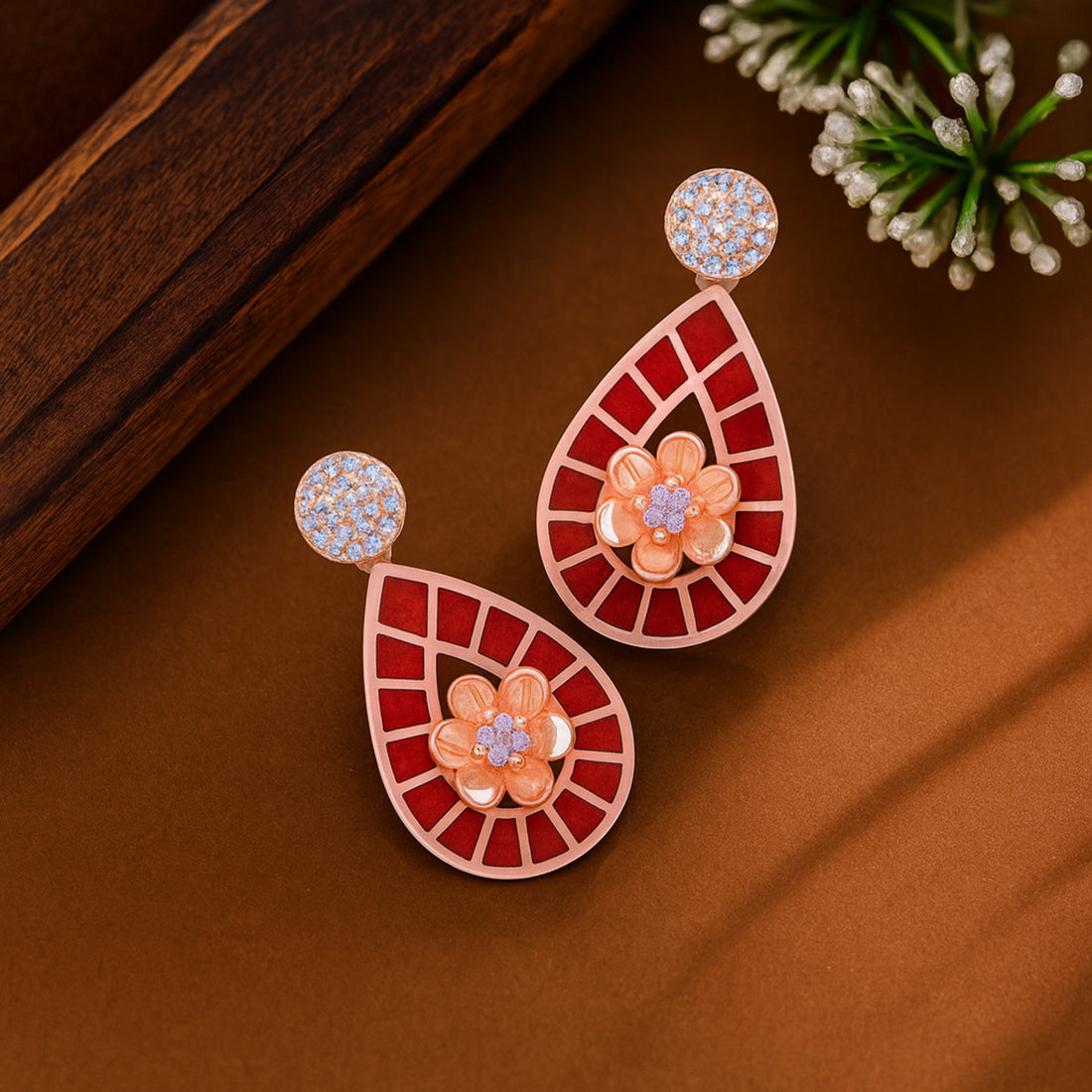 925 Sterling Silver Delicate Floral Teardrop Earrings For Women