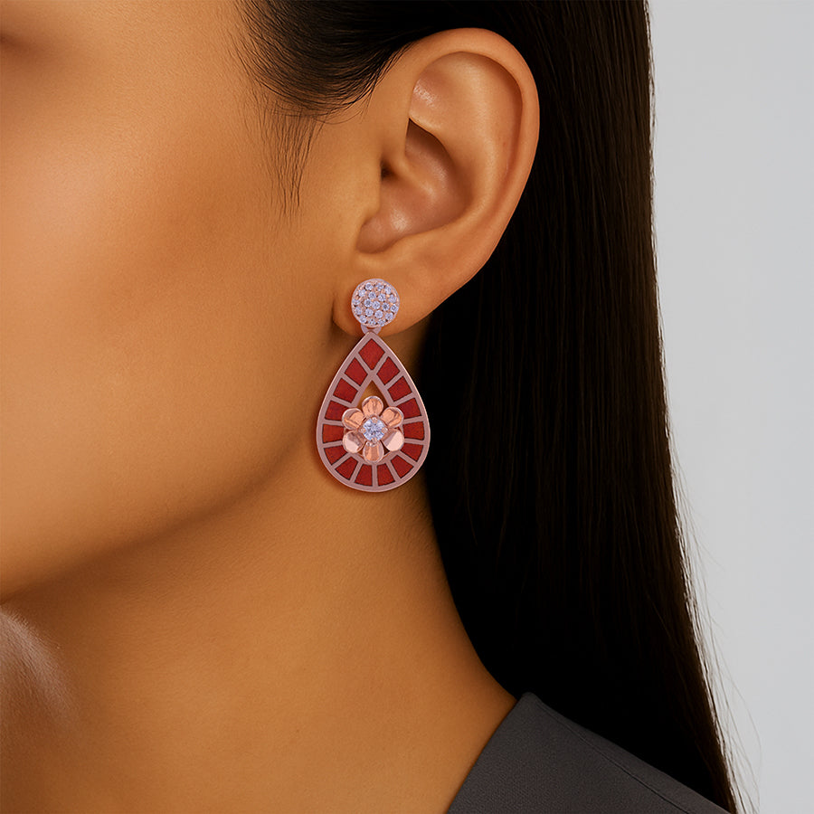 925 Sterling Silver Delicate Floral Teardrop Earrings For Women
