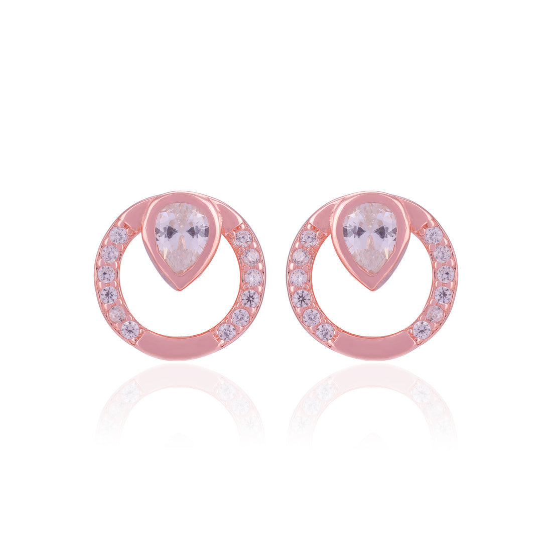 925 Sterling Silver Dewdrop Circle Rose Gold Plated Stud for Women