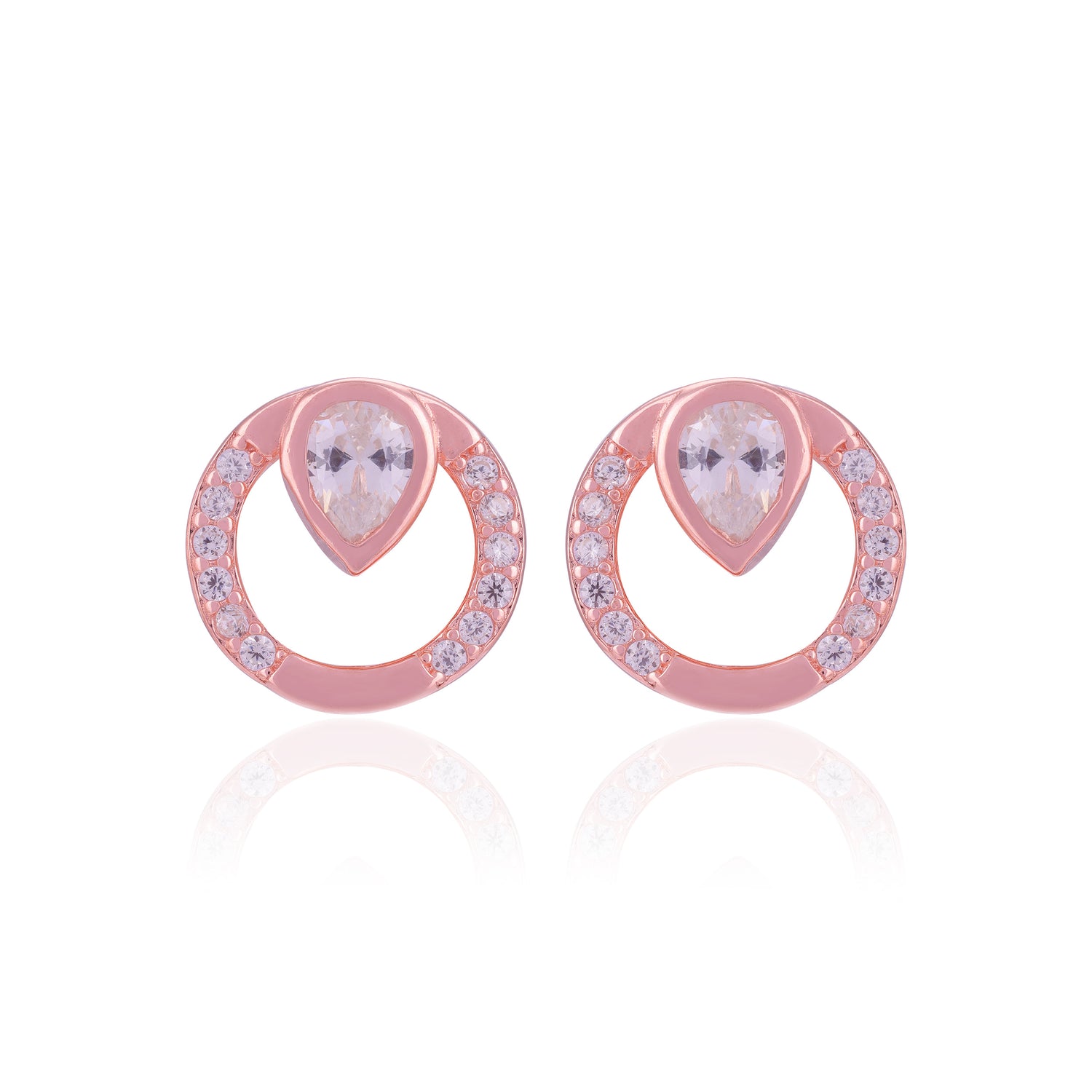 925 Sterling Silver Dewdrop Circle Rose Gold Plated Stud for Women