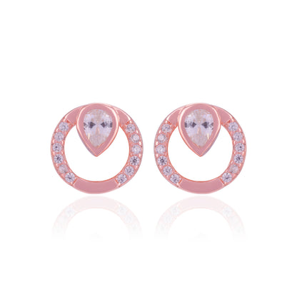 925 Sterling Silver Dewdrop Circle Rose Gold Plated Stud for Women
