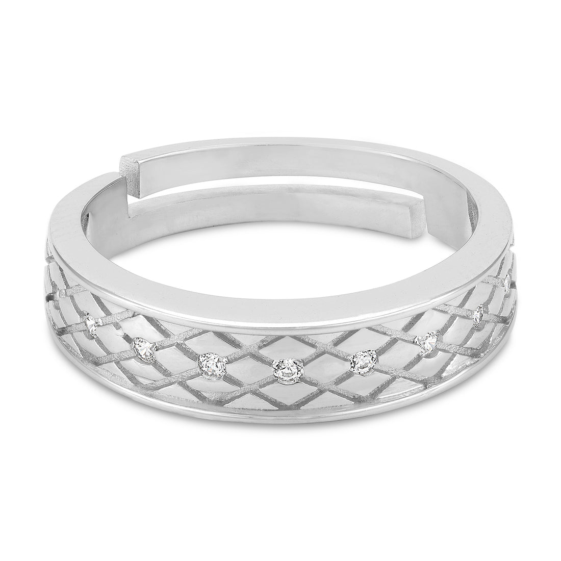 925 Sterling Silver Diamond-Pattern Engraved Band Ring for Women