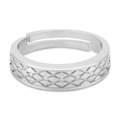 925 Sterling Silver Diamond-Pattern Engraved Band Ring for Women