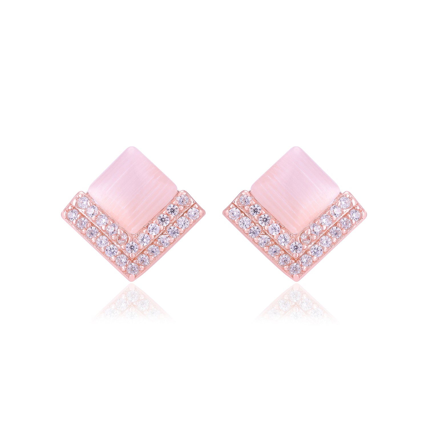 925 Sterling Silver Diamond Shaped V Layer Stoned Earrings For Women